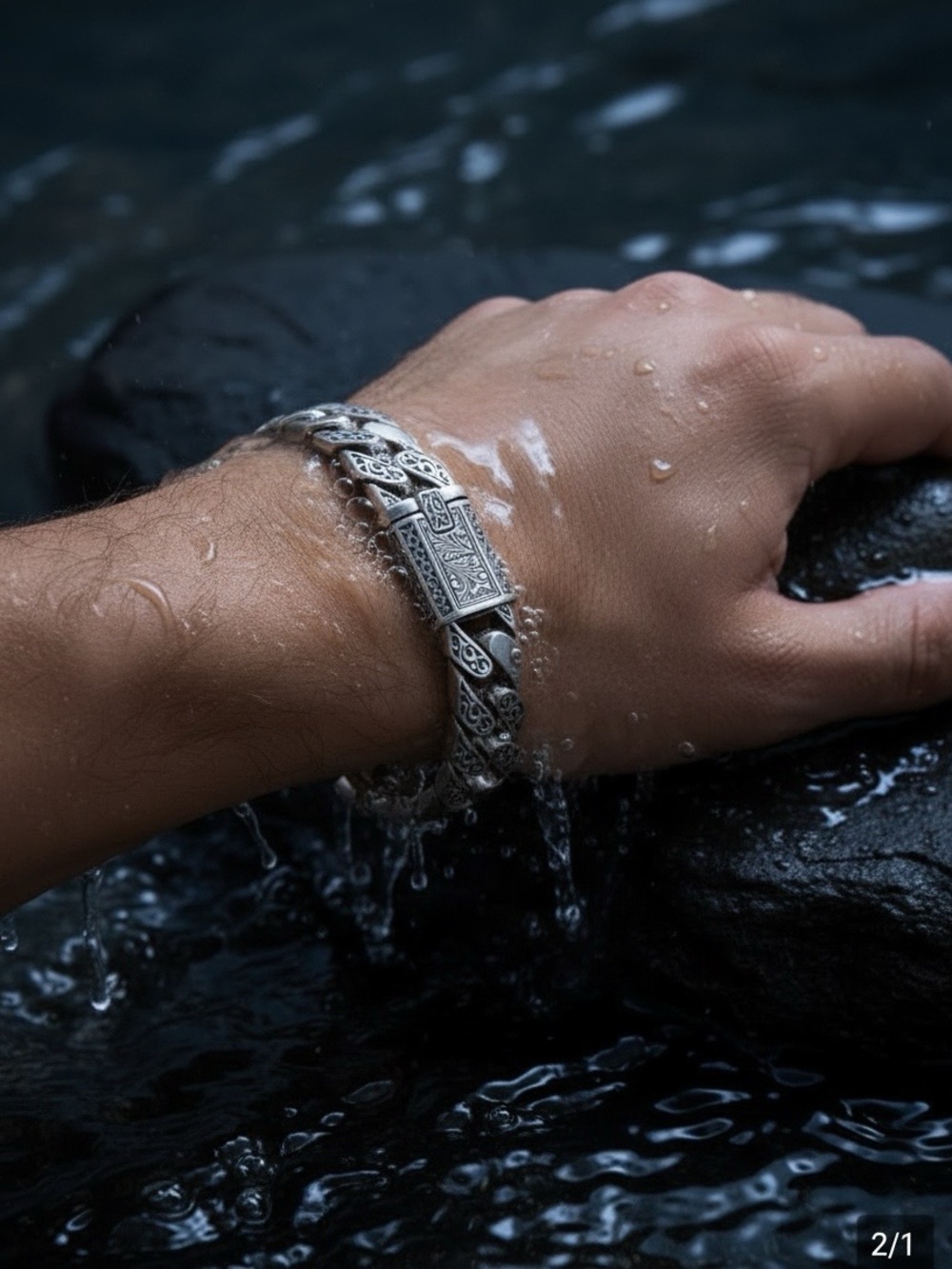 Engraved Silver plated Curb Link Bracelet